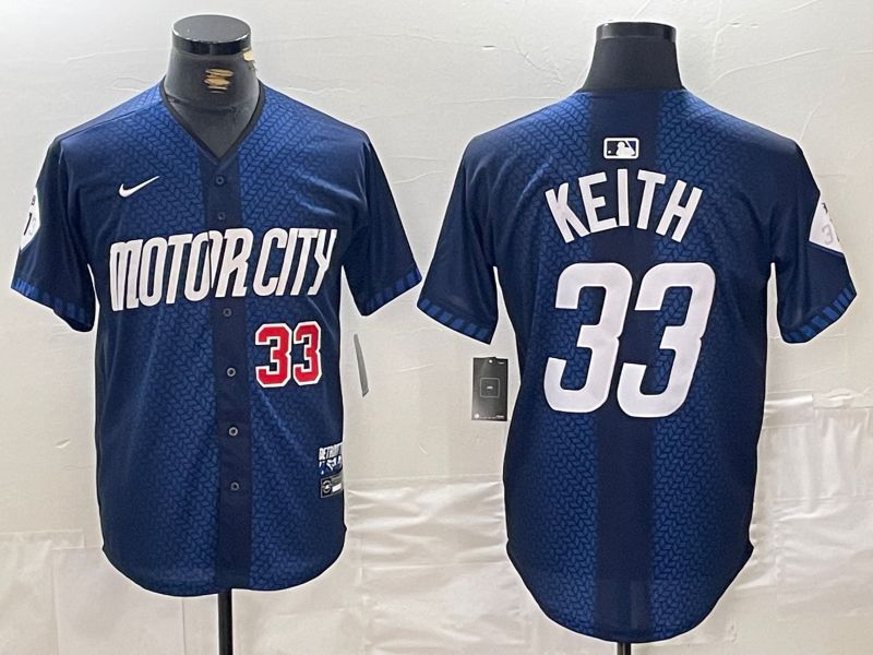 Men Detroit Tigers #33 Keith Blue City Edition Nike 2024 MLB Jersey style 3